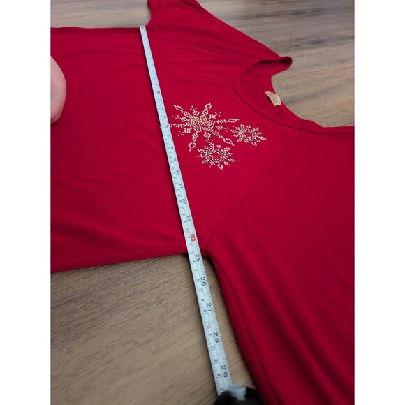 Lavish Plus Vtg 1X Red Knit 3/4 Sleeve Holiday Snowflake Round Neck Top READ - Picture 6 of 8